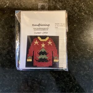Handblessings Beaded Cross Stitch Kit - Red Christmas Sweater Design